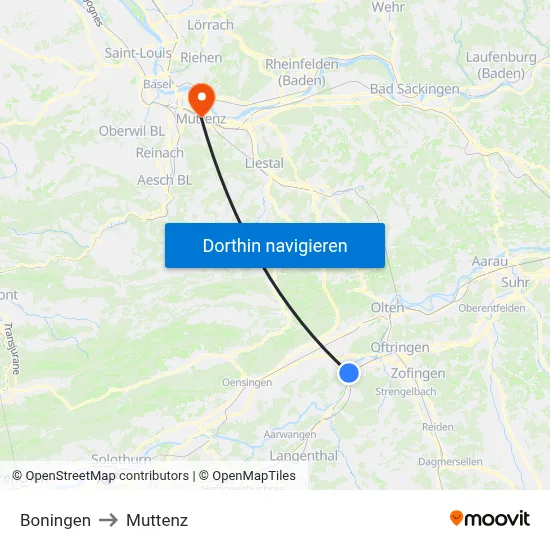 Boningen to Muttenz map