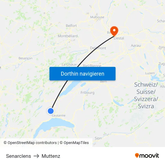 Senarclens to Muttenz map