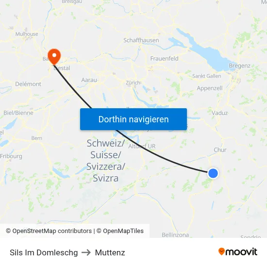 Sils Im Domleschg to Muttenz map