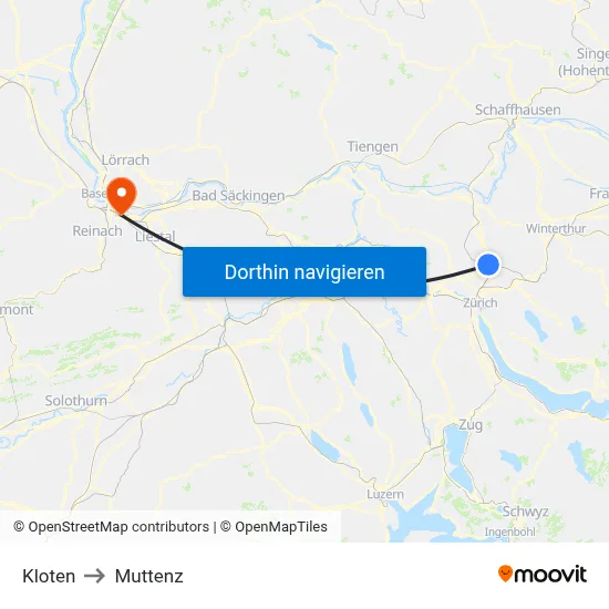 Kloten to Muttenz map