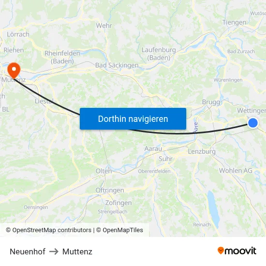 Neuenhof to Muttenz map