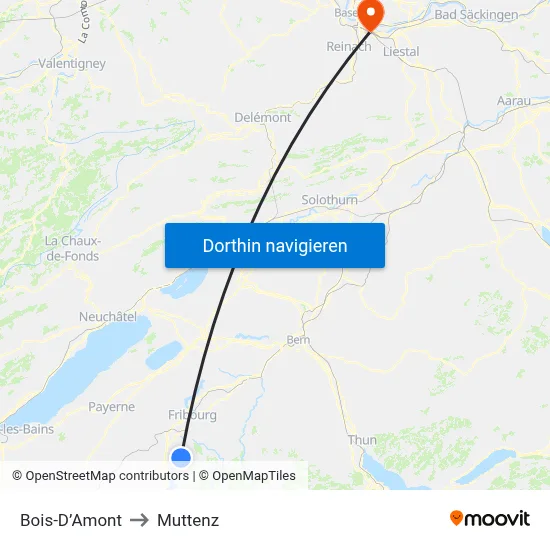 Bois-D’Amont to Muttenz map