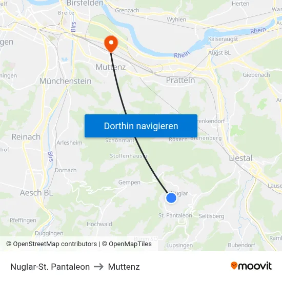 Nuglar-St. Pantaleon to Muttenz map