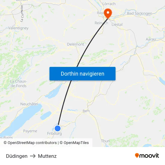 Düdingen to Muttenz map