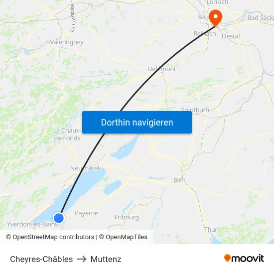 Cheyres-Châbles to Muttenz map