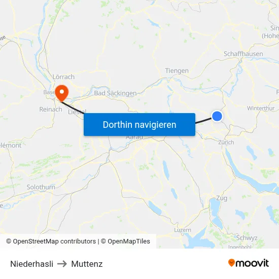 Niederhasli to Muttenz map