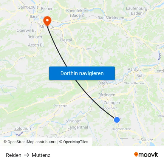 Reiden to Muttenz map