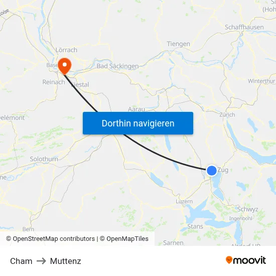 Cham to Muttenz map