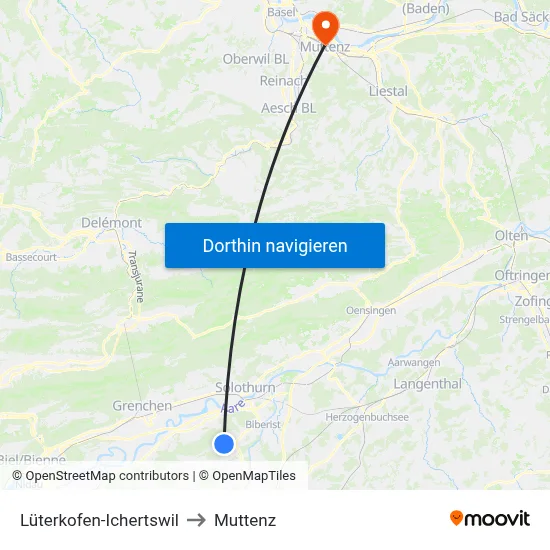 Lüterkofen-Ichertswil to Muttenz map