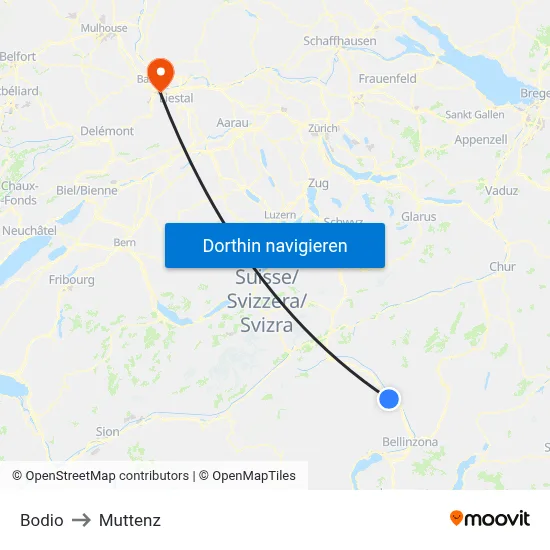 Bodio to Muttenz map