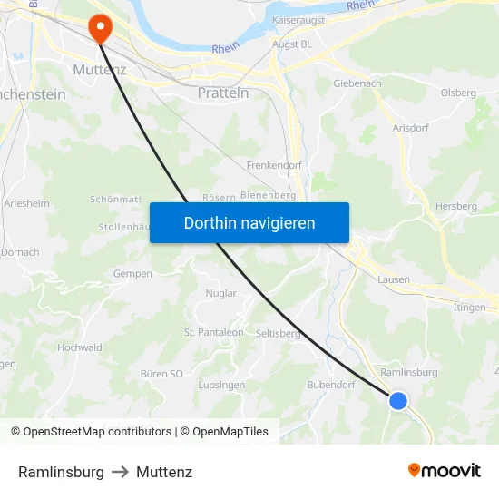 Ramlinsburg to Muttenz map