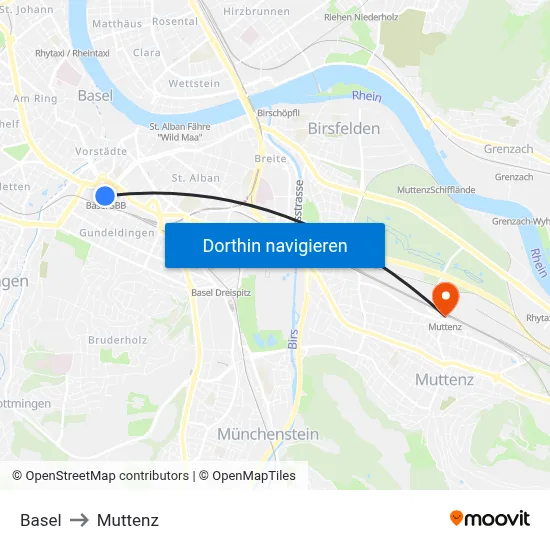 Basel to Muttenz map