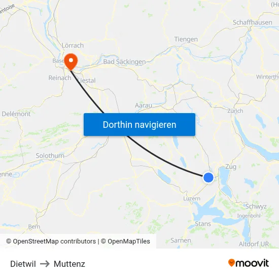 Dietwil to Muttenz map