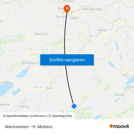 Wachseldorn to Muttenz map