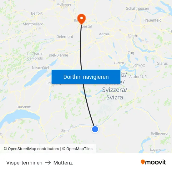 Visperterminen to Muttenz map