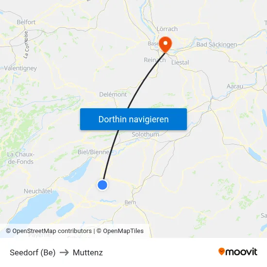 Seedorf (Be) to Muttenz map
