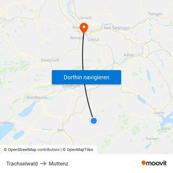 Trachselwald to Muttenz map