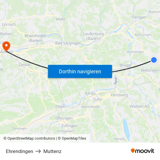 Ehrendingen to Muttenz map