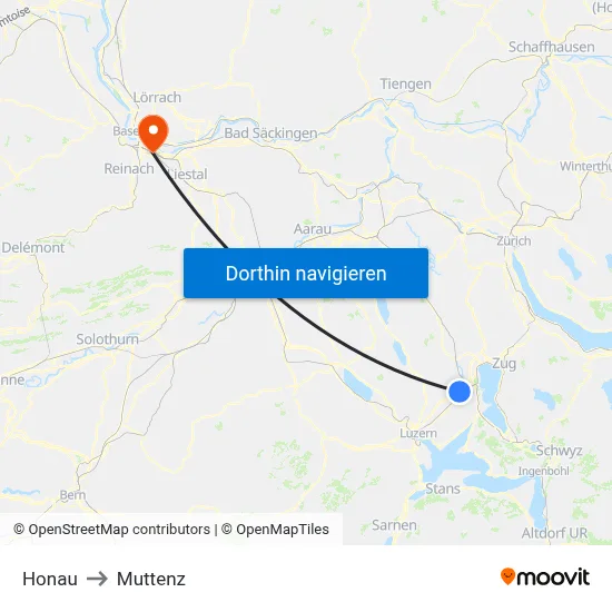 Honau to Muttenz map