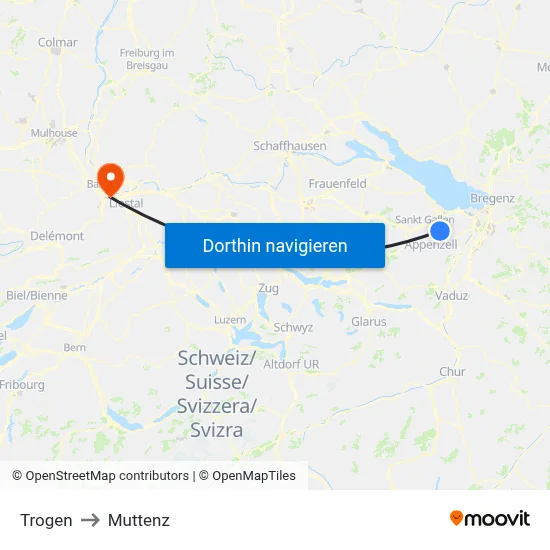 Trogen to Muttenz map