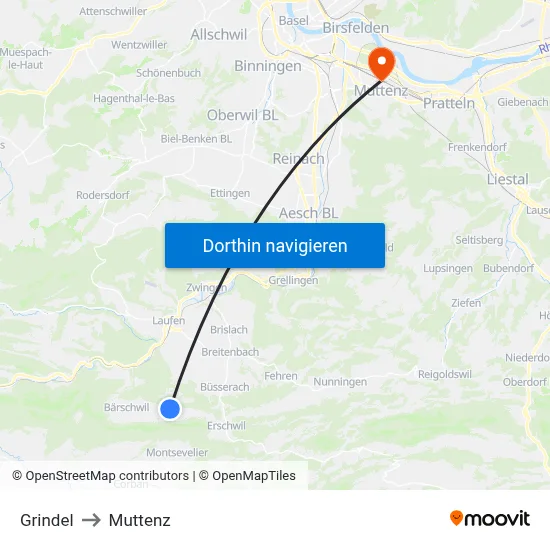 Grindel to Muttenz map