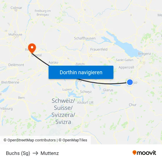 Buchs (Sg) to Muttenz map