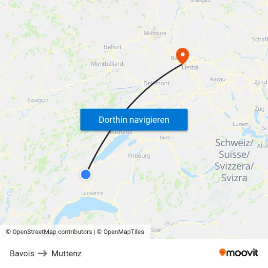 Bavois to Muttenz map
