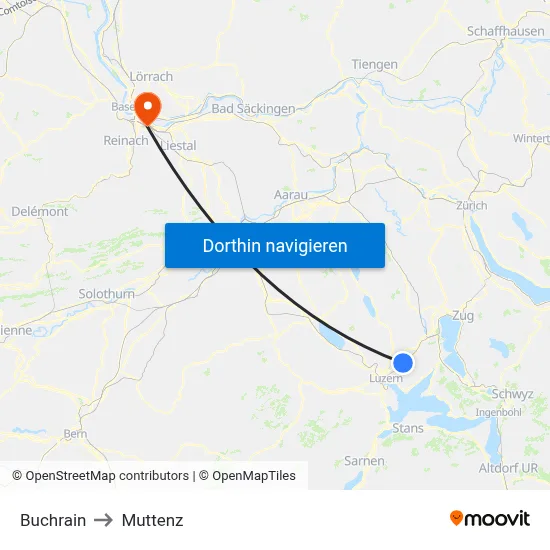 Buchrain to Muttenz map