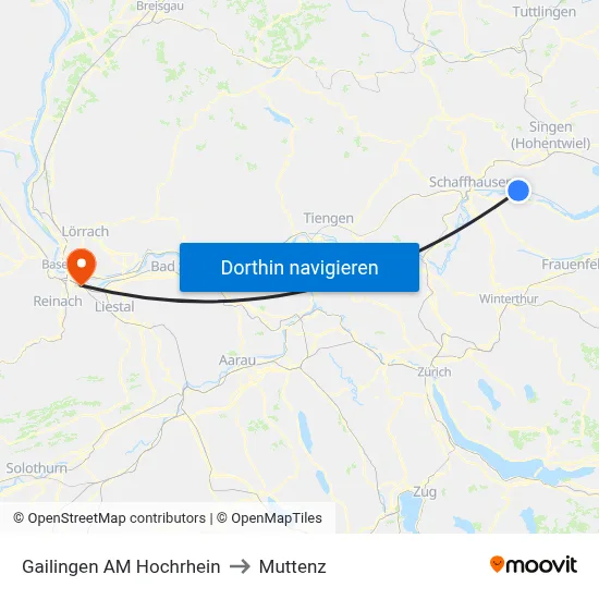 Gailingen AM Hochrhein to Muttenz map