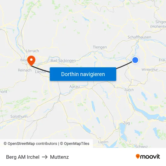 Berg AM Irchel to Muttenz map