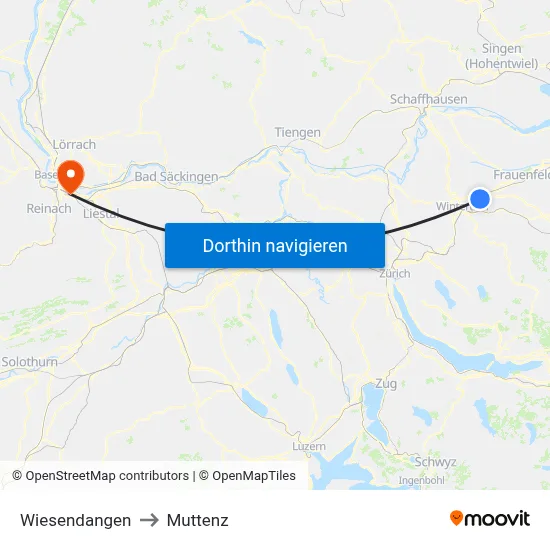 Wiesendangen to Muttenz map