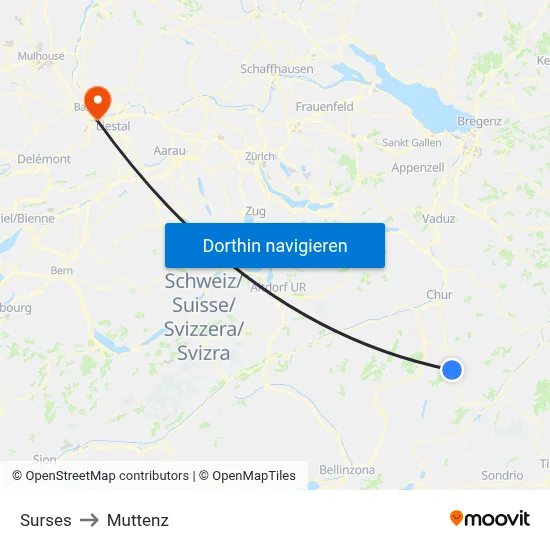 Surses to Muttenz map