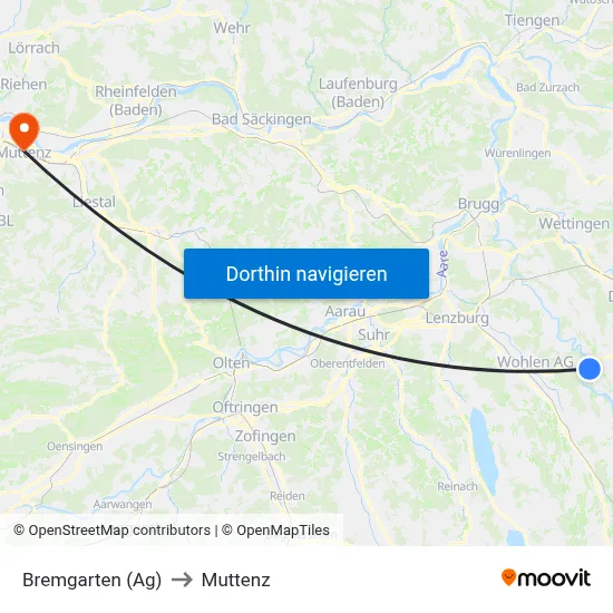 Bremgarten (Ag) to Muttenz map