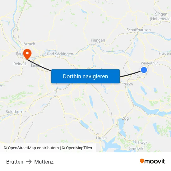 Brütten to Muttenz map