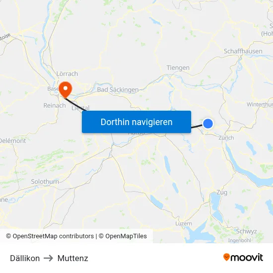 Dällikon to Muttenz map
