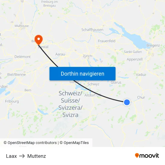 Laax to Muttenz map