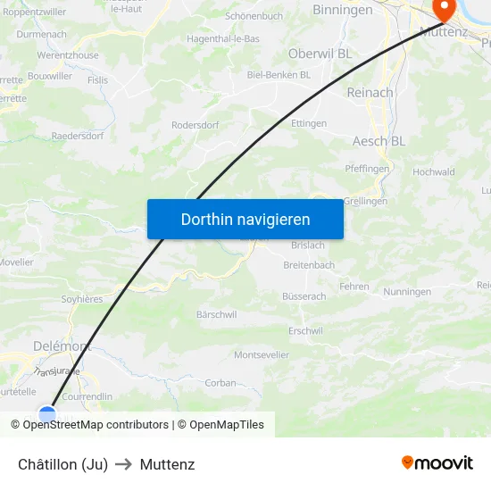 Châtillon (Ju) to Muttenz map