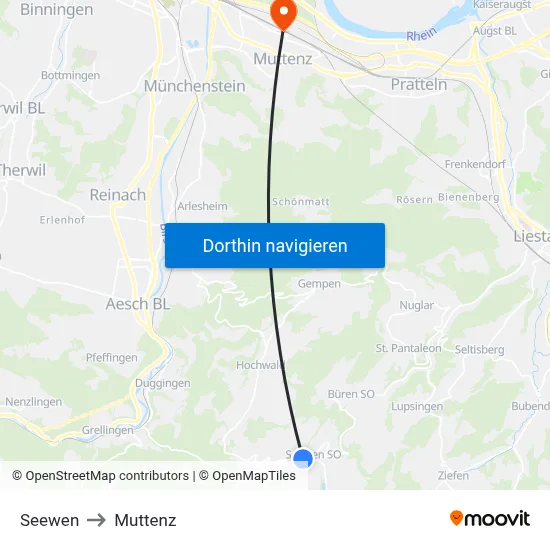 Seewen to Muttenz map