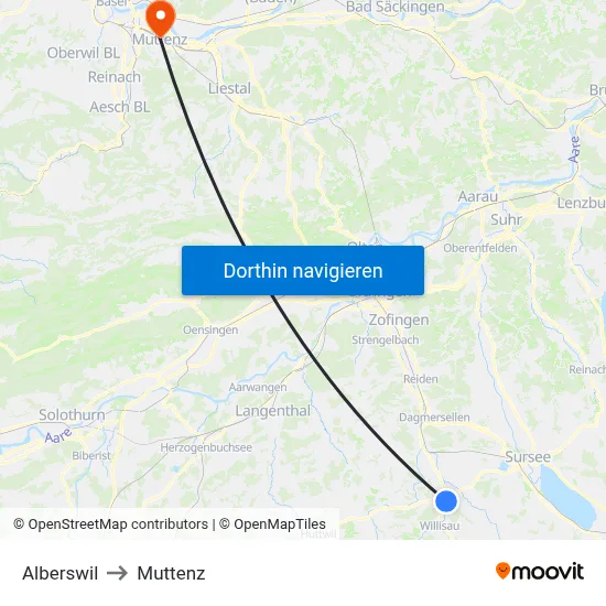 Alberswil to Muttenz map
