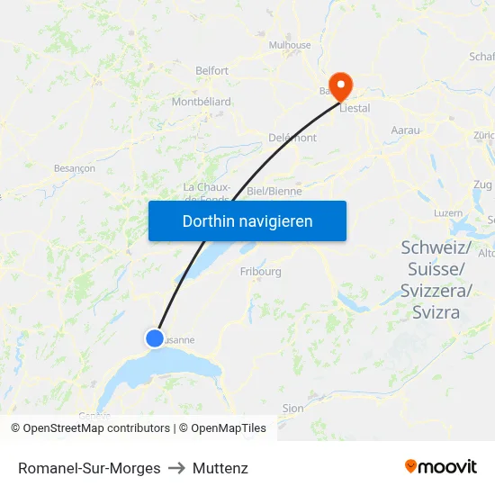 Romanel-Sur-Morges to Muttenz map