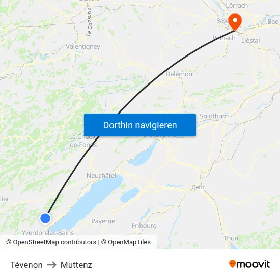 Tévenon to Muttenz map