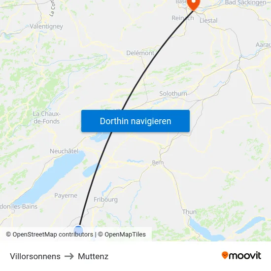 Villorsonnens to Muttenz map