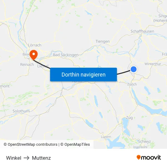 Winkel to Muttenz map
