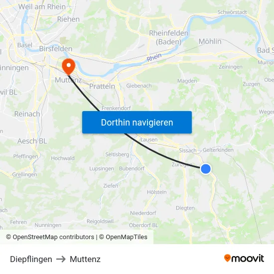 Diepflingen to Muttenz map