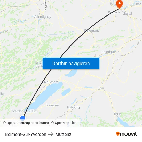 Belmont-Sur-Yverdon to Muttenz map