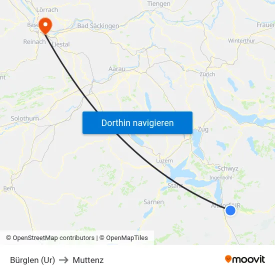 Bürglen (Ur) to Muttenz map