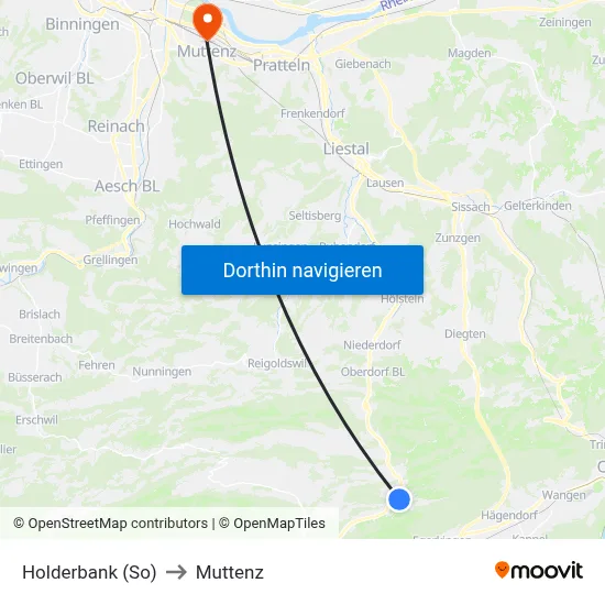 Holderbank (So) to Muttenz map