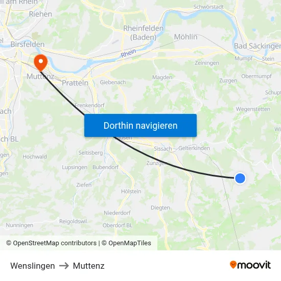 Wenslingen to Muttenz map