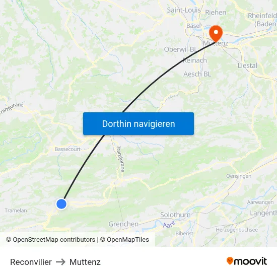 Reconvilier to Muttenz map