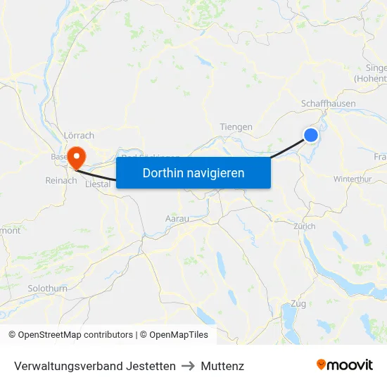 Verwaltungsverband Jestetten to Muttenz map